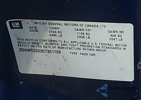 2005 Buick Lacrosse Cx из США, поврежденный, VIN 2G4WC532351301106